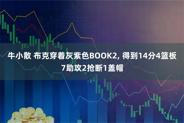 牛小散 布克穿着灰紫色BOOK2, 得到14分4篮板7助攻2抢断1盖帽